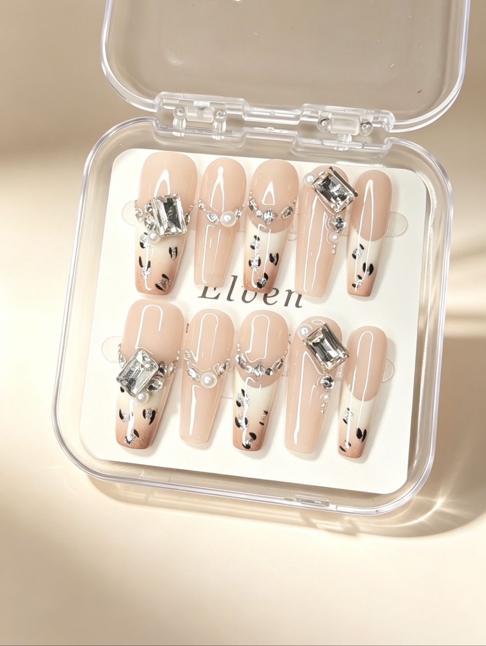 Nude and Brown Leopard Print Handmade Press On Nails Long Coffin